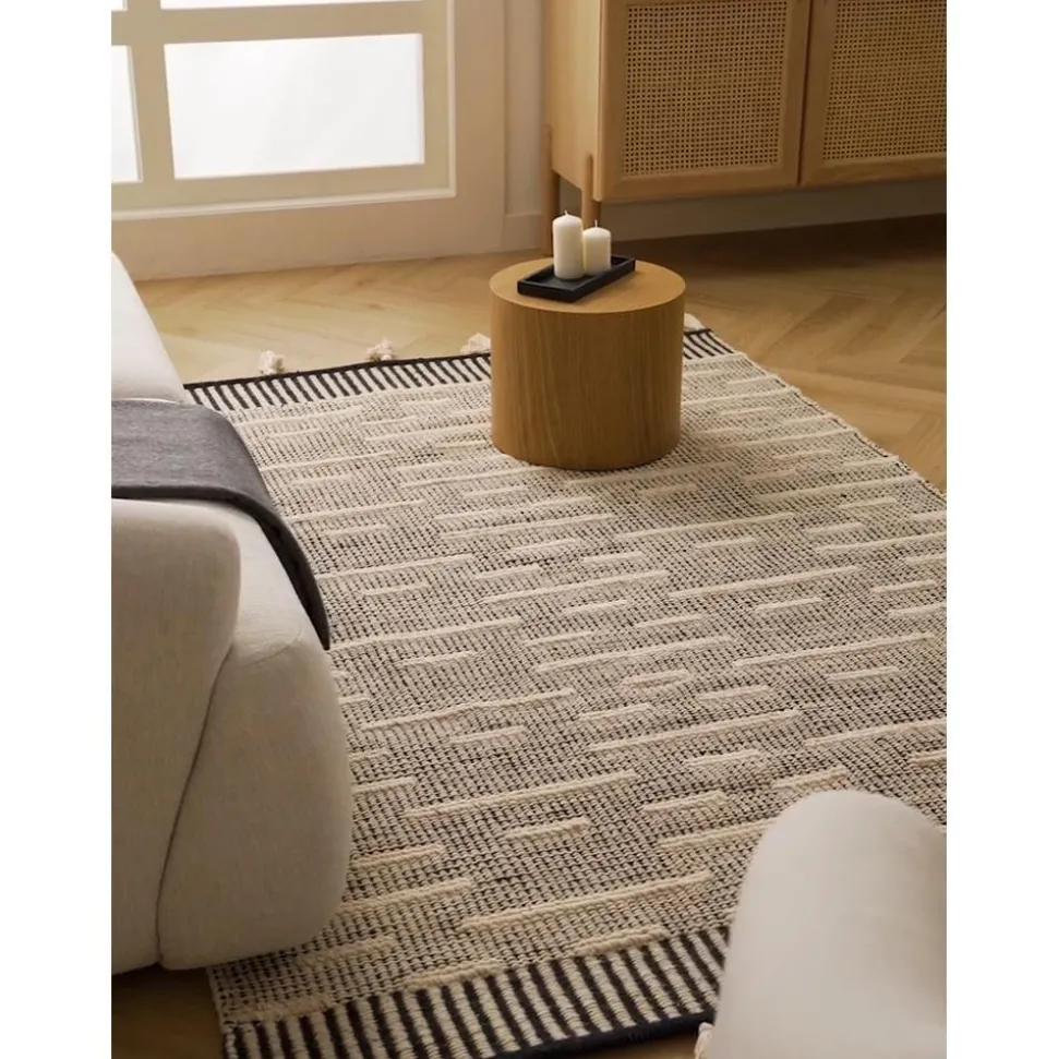 Tappeto In Lana Tessuto A Mano Con Frange Rue