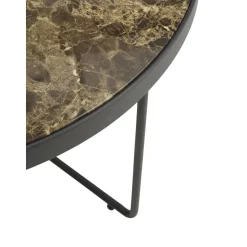 Tavolino Da Salotto Rotondo In Metallo Con Piano In Vetro Marmorizzato Gellina