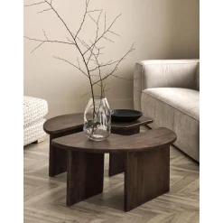 Tavolino Da Salotto Rotondo In Legno Di Mango Match 2 Pz