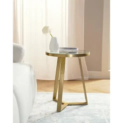 Tavolino Dorato Con Piano In Vetro Fortunata