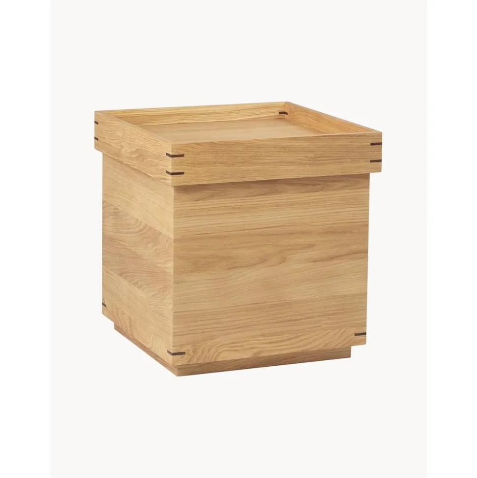 Tavolino Fatto A Mano In Legno Di Quercia Con Contenitore Japanese