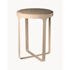 Tavolino Rotondo Con Piano In Travertino Stoner