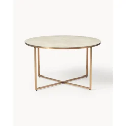 Tavolino Rotondo Con Piano In Vetro Effetto Marmo Antigua