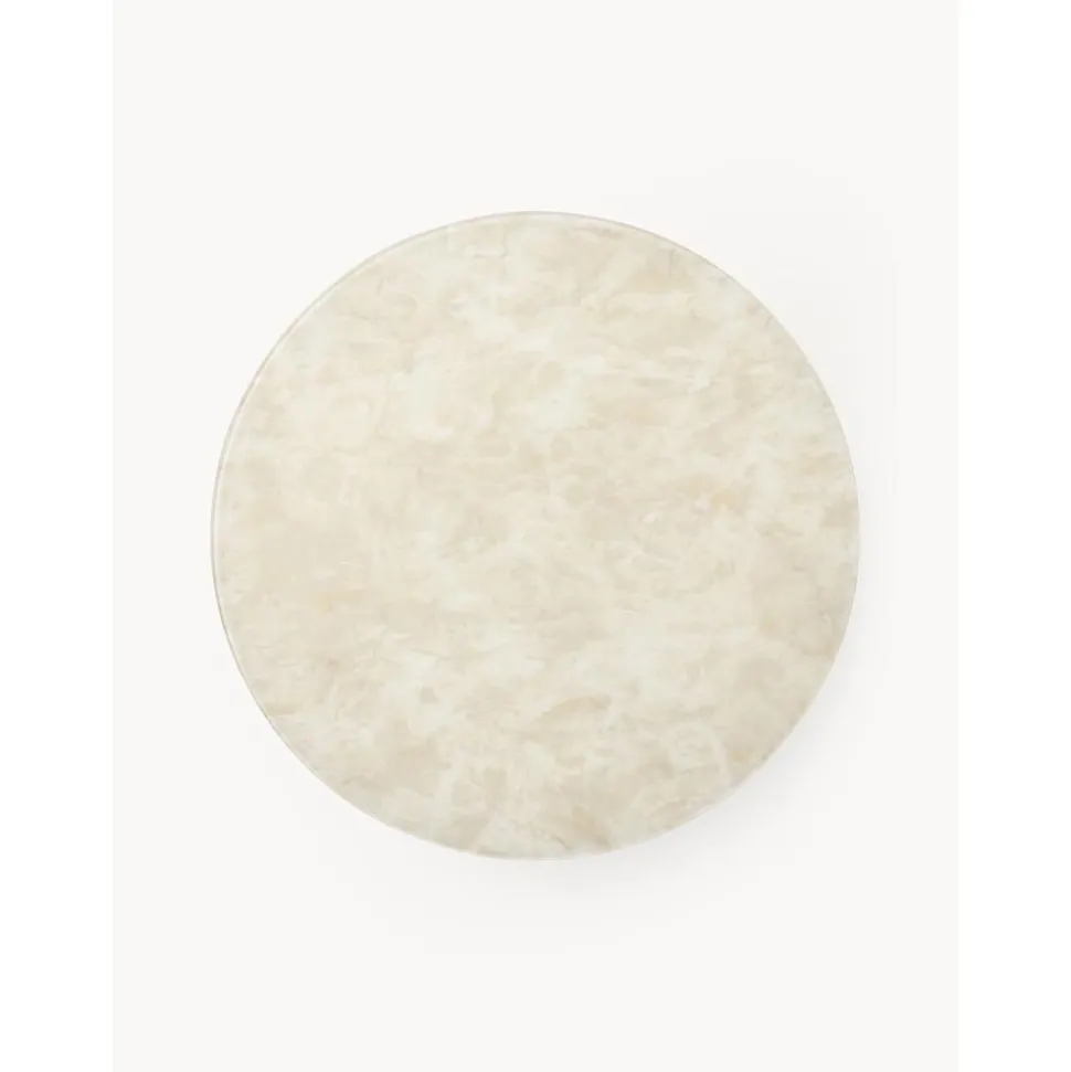 Tavolino Rotondo Con Piano In Vetro Effetto Marmo Antigua