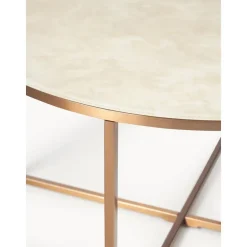 Tavolino Rotondo Con Piano In Vetro Effetto Marmo Antigua