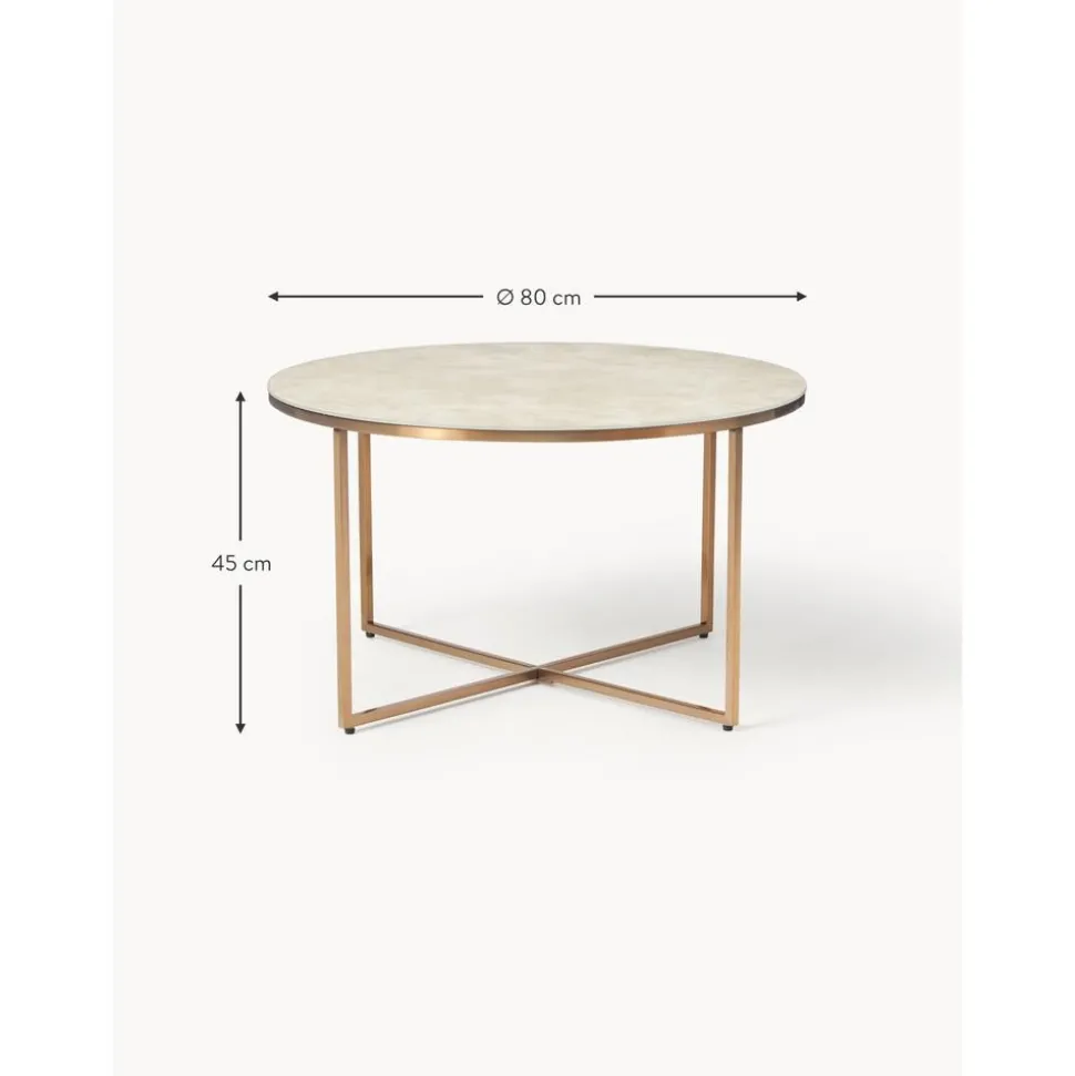 Tavolino Rotondo Con Piano In Vetro Effetto Marmo Antigua