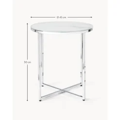 Tavolino Rotondo Con Piano In Vetro Effetto Marmo Antigua