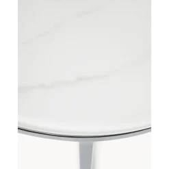 Tavolino Rotondo Con Piano In Vetro Effetto Marmo Antigua