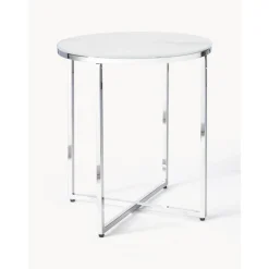 Tavolino Rotondo Con Piano In Vetro Effetto Marmo Antigua