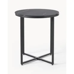 Tavolino Rotondo Con Piano In Vetro Effetto Marmo Antigua