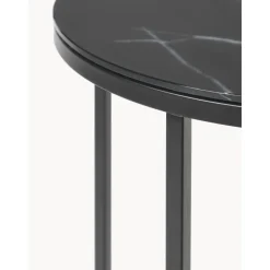 Tavolino Rotondo Con Piano In Vetro Effetto Marmo Antigua