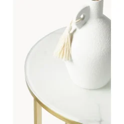 Tavolino Rotondo Con Piano In Vetro Effetto Marmo Antigua