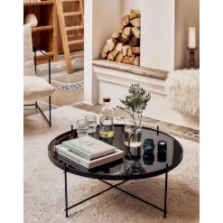 Tavolino Rotondo Da Salotto Con Piano In Vetro Asportabile Cupid