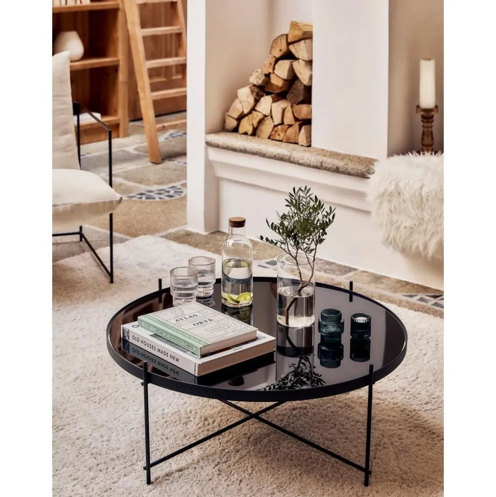 Tavolino Rotondo Da Salotto Con Piano In Vetro Asportabile Cupid