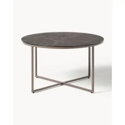 Tavolino Rotondo Da Salotto Con Piano In Vetro Effetto Marmo Antigua