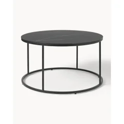 Tavolino Rotondo Da Salotto Con Piano In Vetro Effetto Marmo Antigua