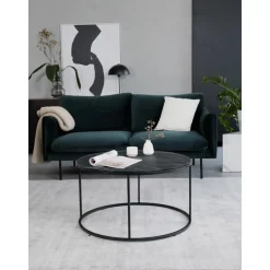 Tavolino Rotondo Da Salotto Con Piano In Vetro Effetto Marmo Antigua