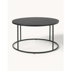 Tavolino Rotondo Da Salotto Con Piano In Vetro Effetto Marmo Antigua