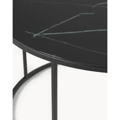 Tavolino Rotondo Da Salotto Con Piano In Vetro Effetto Marmo Antigua