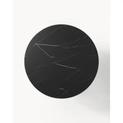 Tavolino Rotondo Da Salotto Con Piano In Vetro Effetto Marmo Antigua