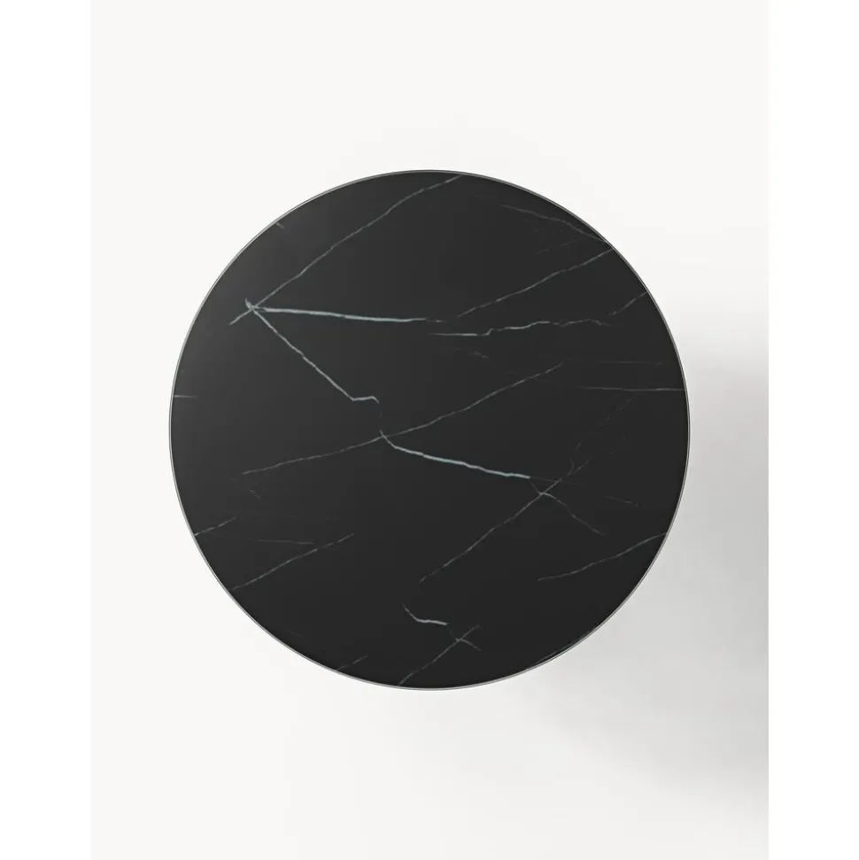 Tavolino Rotondo Da Salotto Con Piano In Vetro Effetto Marmo Antigua