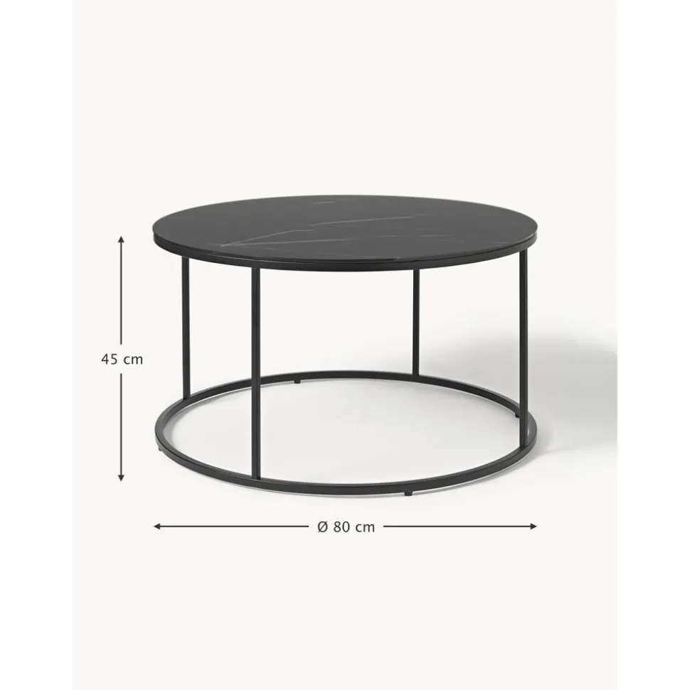 Tavolino Rotondo Da Salotto Con Piano In Vetro Effetto Marmo Antigua