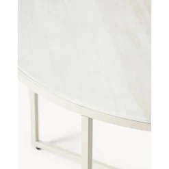 Tavolino Rotondo Da Salotto Con Piano In Vetro Effetto Marmo Antigua