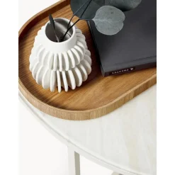 Tavolino Rotondo Da Salotto Con Piano In Vetro Effetto Marmo Antigua