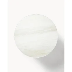 Tavolino Rotondo Da Salotto Con Piano In Vetro Effetto Marmo Antigua