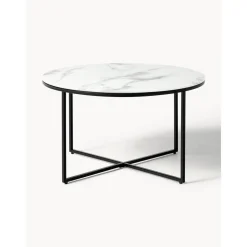 Tavolino Rotondo Da Salotto Con Piano In Vetro Effetto Marmo Antigua