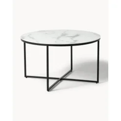 Tavolino Rotondo Da Salotto Con Piano In Vetro Effetto Marmo Antigua