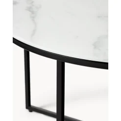 Tavolino Rotondo Da Salotto Con Piano In Vetro Effetto Marmo Antigua