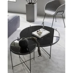 Tavolino Rotondo Da Salotto Con Piano In Vetro Asportabile Cupid