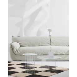 Tavolino Rotondo Da Salotto Con Piano In Vetro Iris