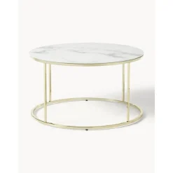 Tavolino Rotondo Da Salotto Con Piano In Vetro Effetto Marmo Antigua