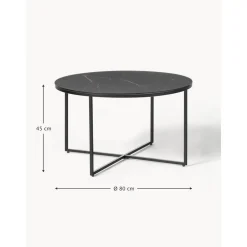 Tavolino Rotondo Da Salotto Con Piano In Vetro Effetto Marmo Antigua