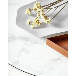 Tavolino Rotondo Da Salotto Con Piano In Vetro Effetto Marmo Antigua