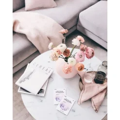 Tavolino Rotondo Da Salotto Con Piano In Vetro Effetto Marmo Antigua