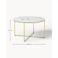 Tavolino Rotondo Da Salotto Con Piano In Vetro Effetto Marmo Antigua