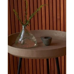 Tavolino Rotondo In Legno Di Quercia Bowl, Fatto A Mano