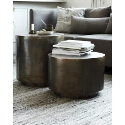 Tavolino Rotondo In Metallo Con Finitura Anticata Rota