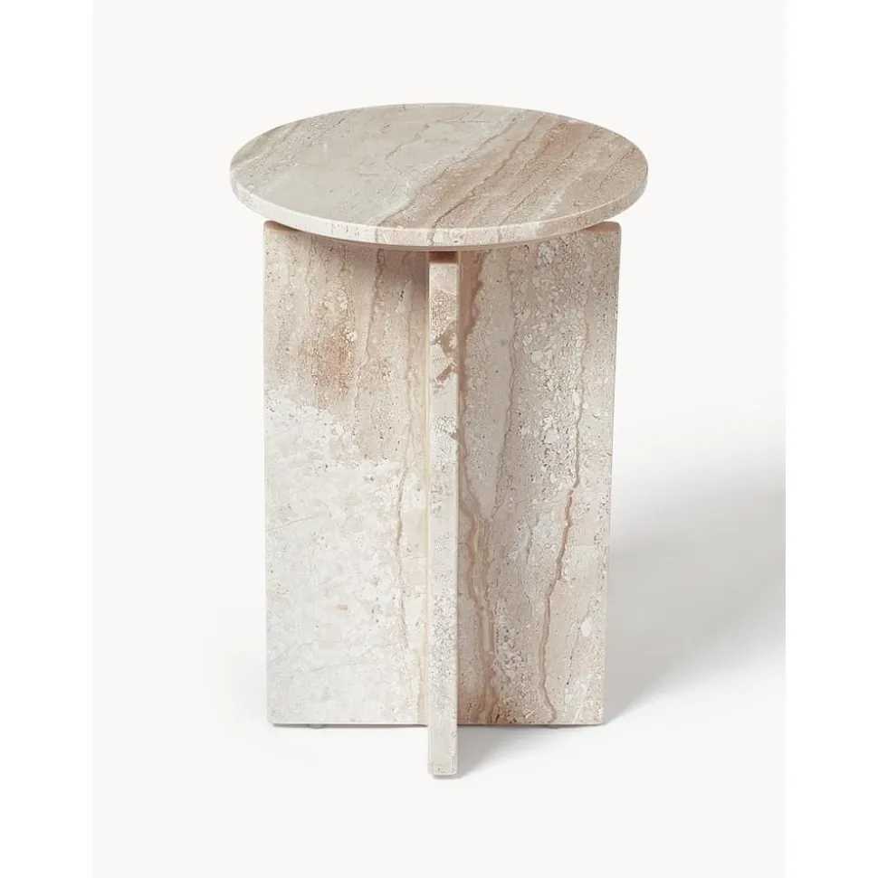 Tavolino Rotondo In Travertino Marisa