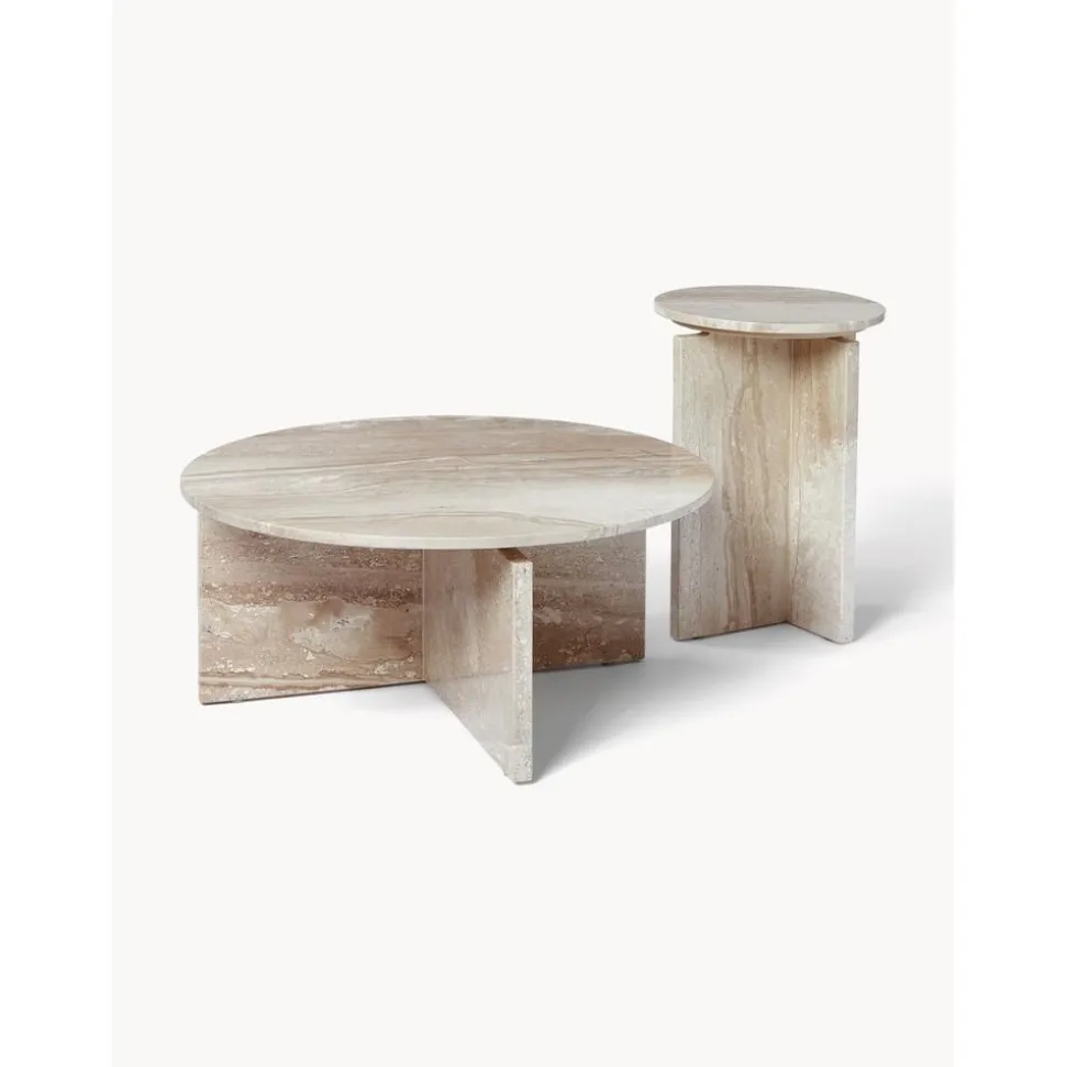 Tavolino Rotondo In Travertino Marisa