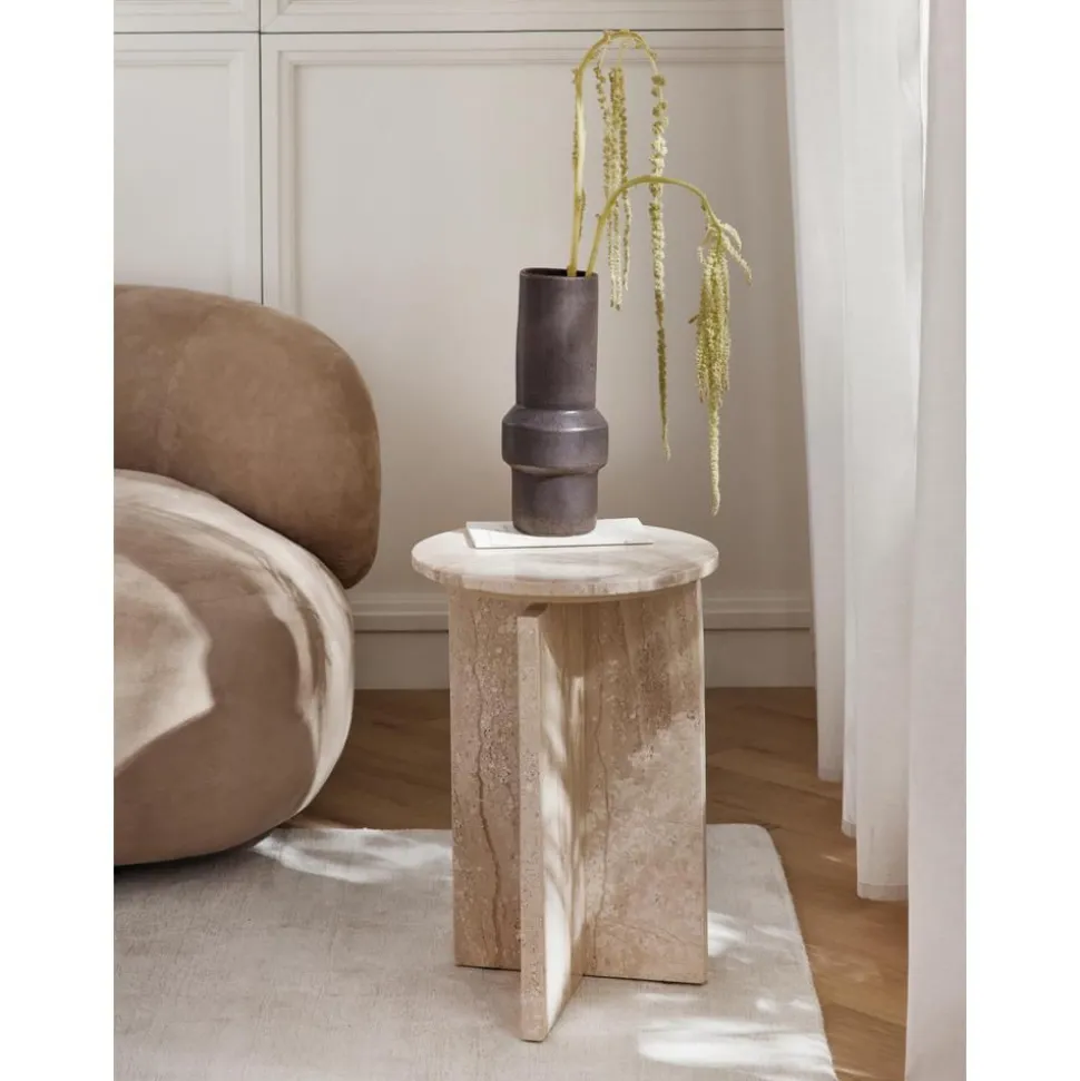 Tavolino Rotondo In Travertino Marisa