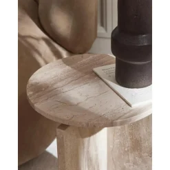 Tavolino Rotondo In Travertino Marisa