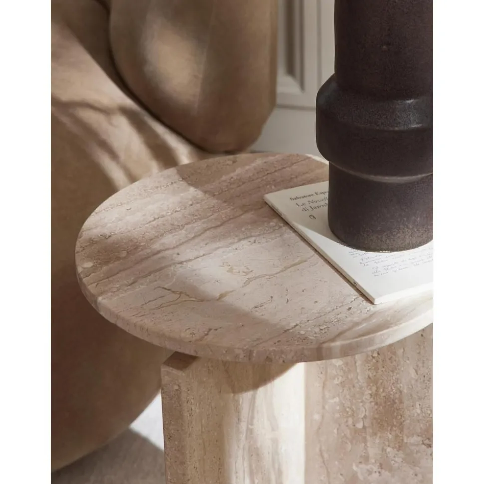 Tavolino Rotondo In Travertino Marisa