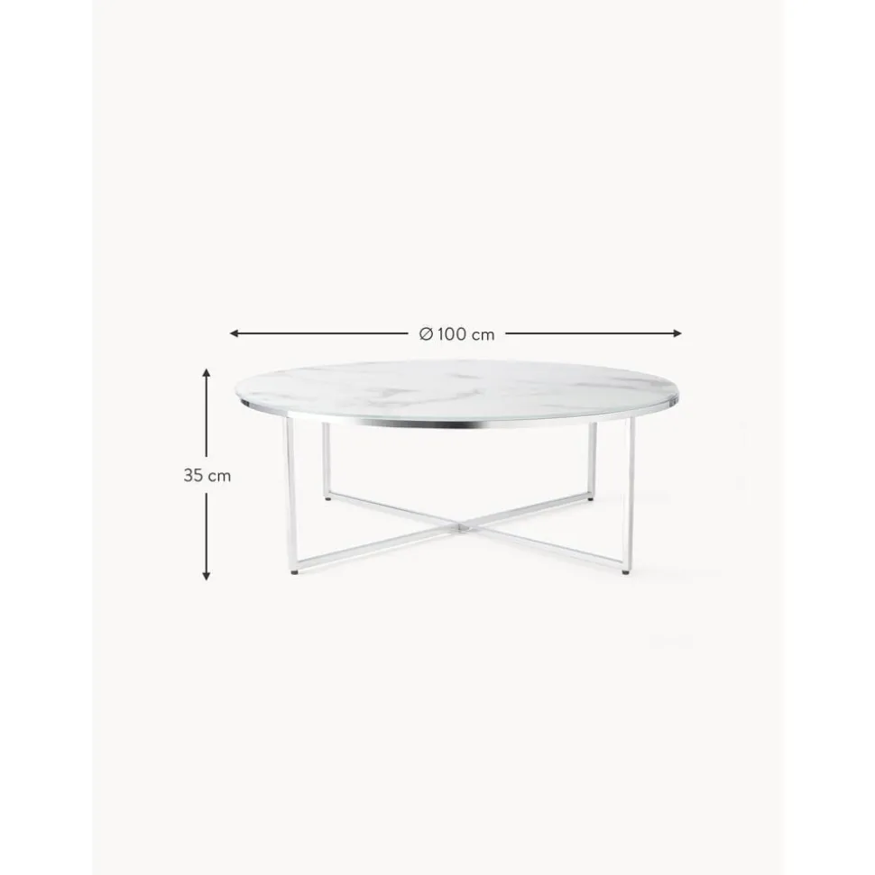 Tavolino Rotondo Xl Da Salotto Con Piano In Vetro Effetto Marmo Antigua