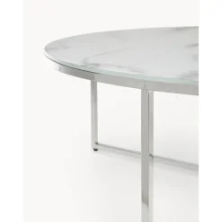 Tavolino Rotondo Xl Da Salotto Con Piano In Vetro Effetto Marmo Antigua