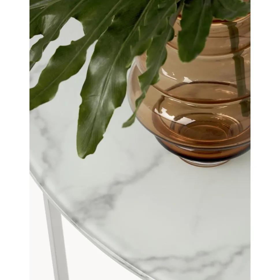 Tavolino Rotondo Xl Da Salotto Con Piano In Vetro Effetto Marmo Antigua