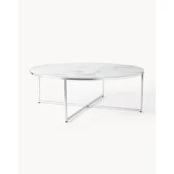 Tavolino Rotondo Xl Da Salotto Con Piano In Vetro Effetto Marmo Antigua